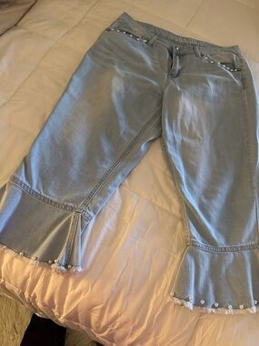 Hydraulic Light Blue Pearl-Embellished Flare Jeans